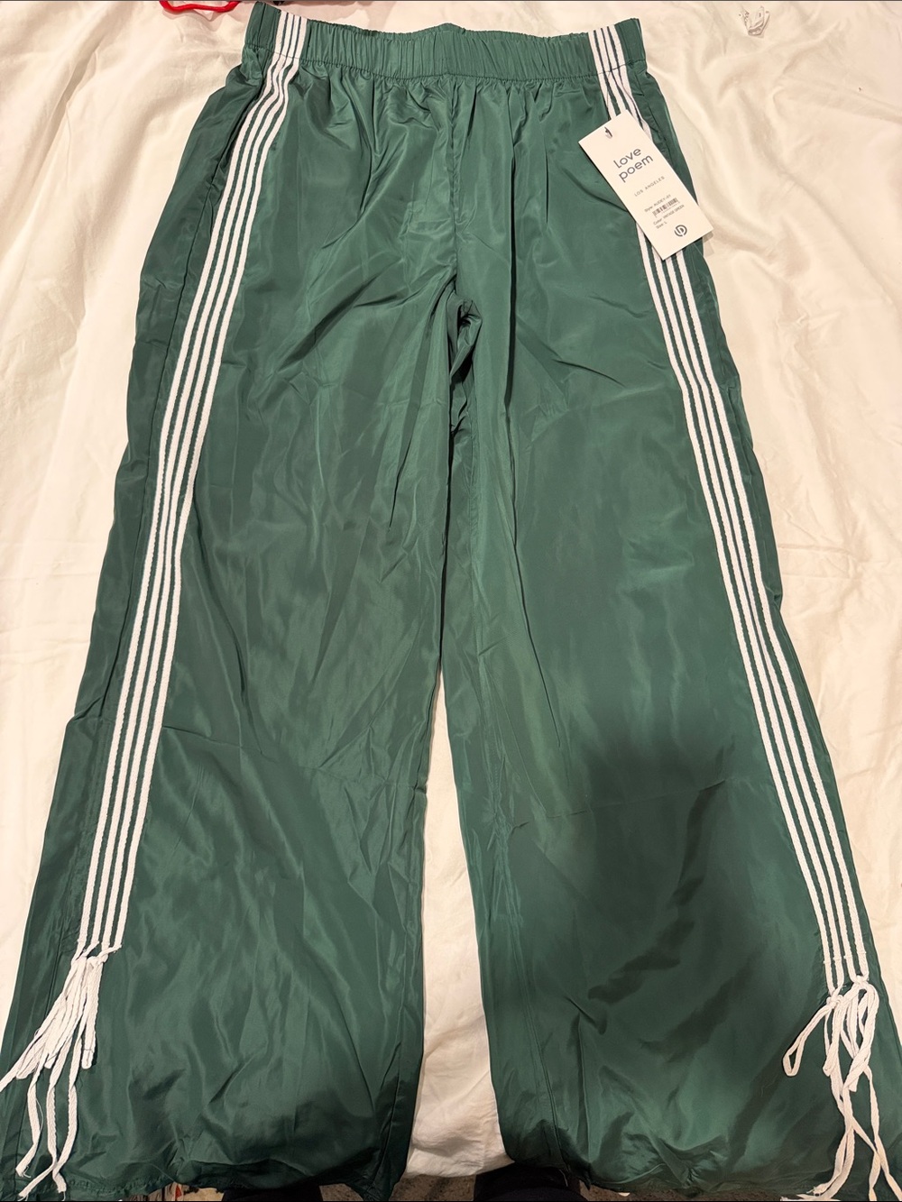 Love + Poem Green Track Pants with White Side Stripes